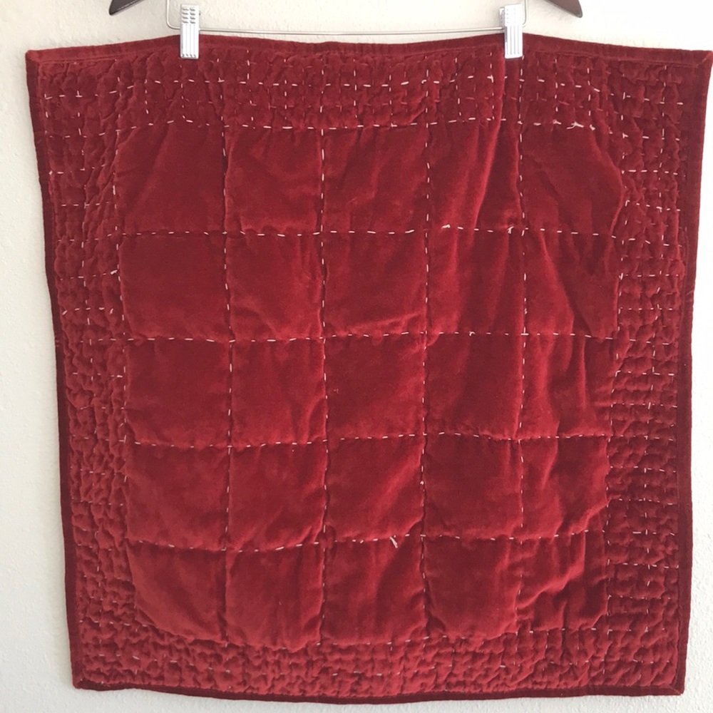 Set(3) Pottery Barn velvet box stitch shams merlot